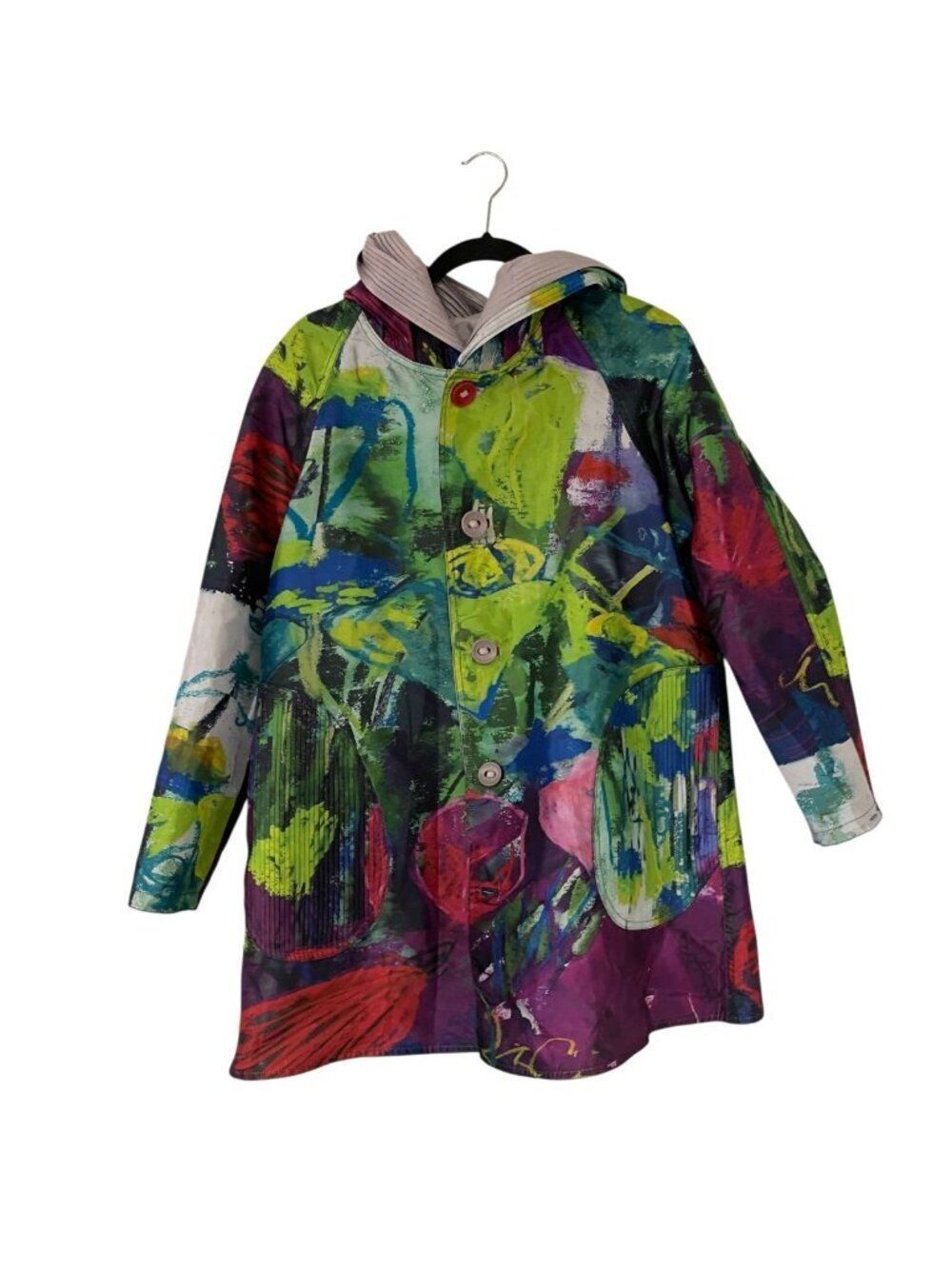 UBU Womens Reversible Jacket Raincoat XS Lilac Garden Epiphan Abstract NWT